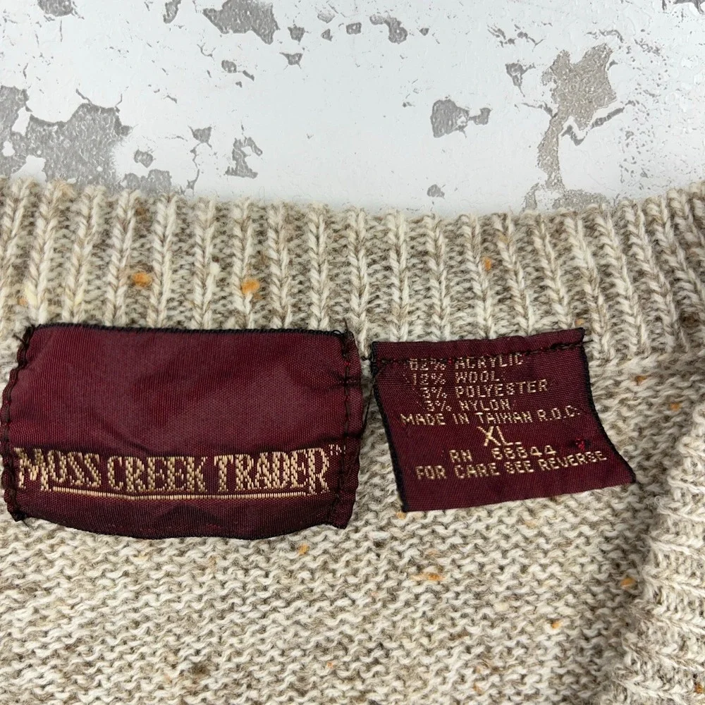 Vintage Grandpa Sweater Men XL Tan Blue Woll Blend Knit V Neck 90s Diamond - Picture 3 of 10